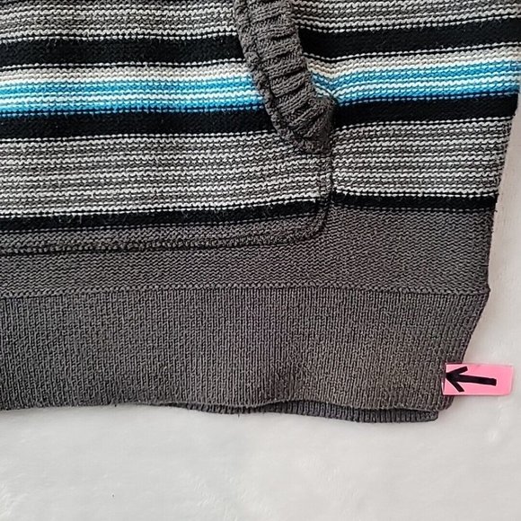 Retrofit Men's Knit Hoodie Hooded Sweater Size Large Gray Blue Striped FLAWED - Picture 4 of 13